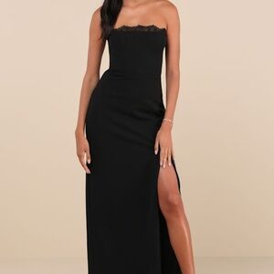 Lulus Memorably Iconic Black Strapless Lace Bustier Maxi Dress - Size S